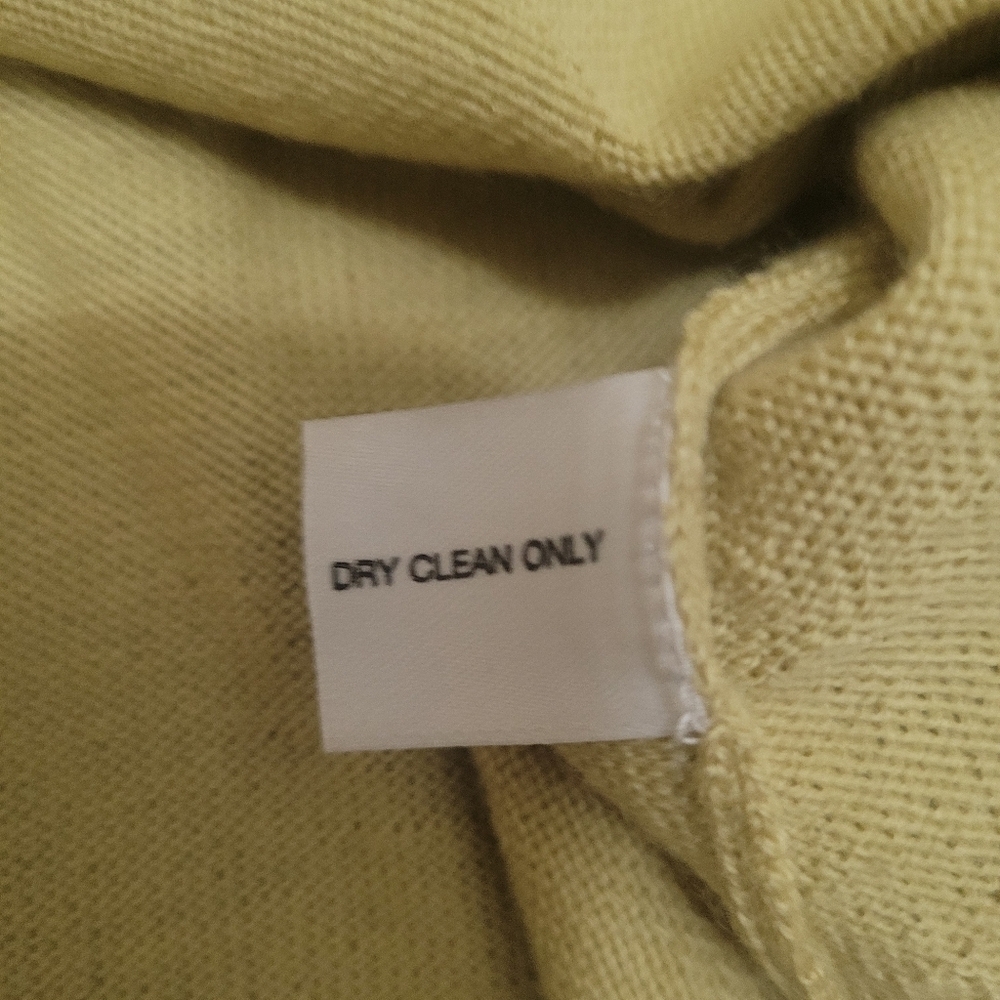 White + Warren Merino Wool Lime Green Sweater Black Leather Trim Size Large - Picture 7 of 13